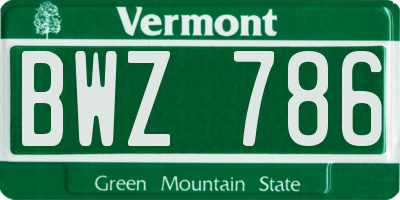 VT license plate BWZ786