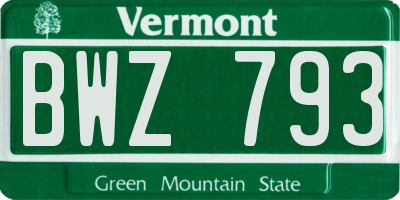 VT license plate BWZ793