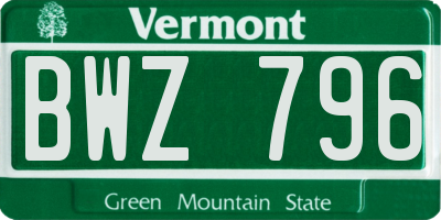 VT license plate BWZ796