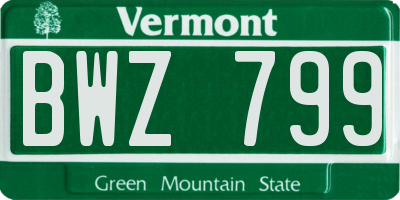 VT license plate BWZ799