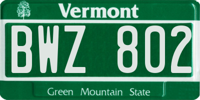 VT license plate BWZ802
