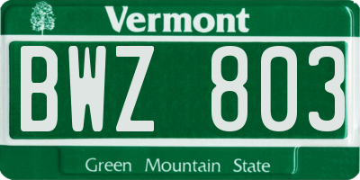 VT license plate BWZ803