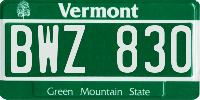 VT license plate BWZ830