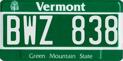 VT license plate BWZ838