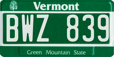 VT license plate BWZ839