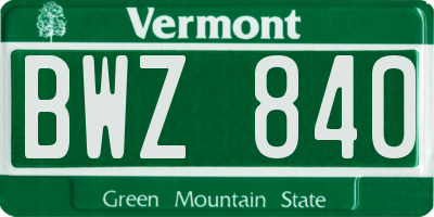 VT license plate BWZ840