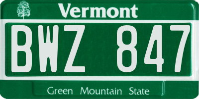 VT license plate BWZ847