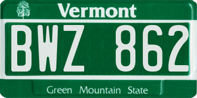 VT license plate BWZ862