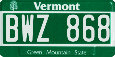 VT license plate BWZ868