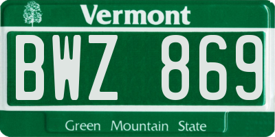 VT license plate BWZ869