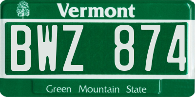 VT license plate BWZ874