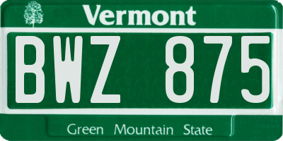 VT license plate BWZ875