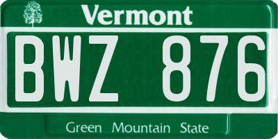 VT license plate BWZ876