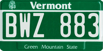 VT license plate BWZ883
