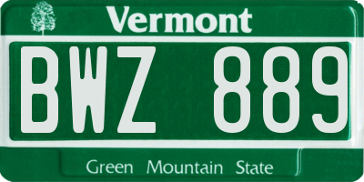 VT license plate BWZ889