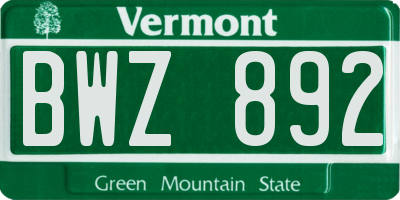 VT license plate BWZ892