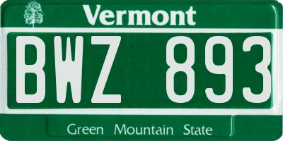 VT license plate BWZ893