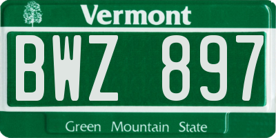 VT license plate BWZ897