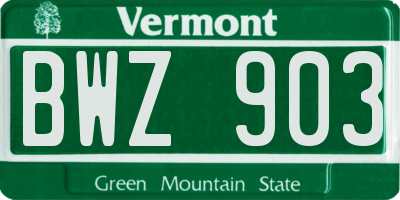 VT license plate BWZ903