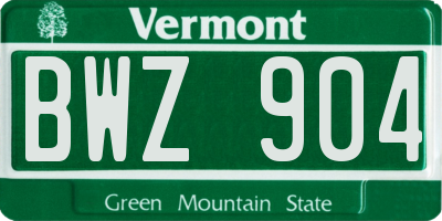 VT license plate BWZ904
