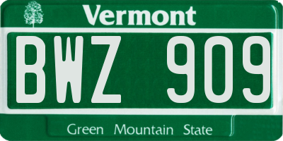 VT license plate BWZ909