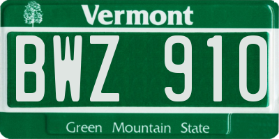 VT license plate BWZ910