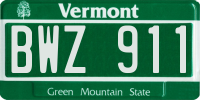 VT license plate BWZ911