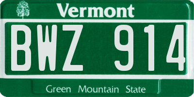 VT license plate BWZ914