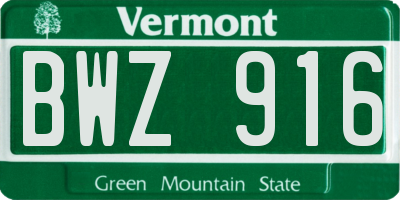 VT license plate BWZ916