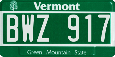 VT license plate BWZ917