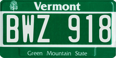 VT license plate BWZ918