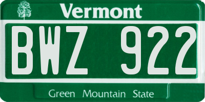 VT license plate BWZ922
