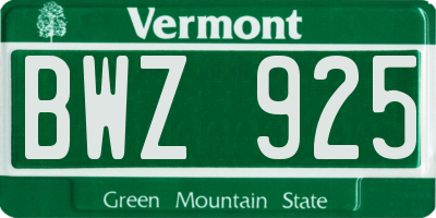 VT license plate BWZ925