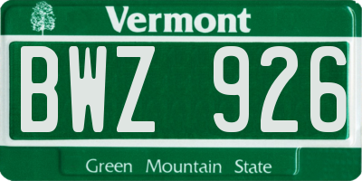 VT license plate BWZ926