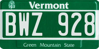 VT license plate BWZ928