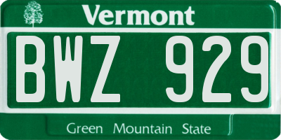 VT license plate BWZ929