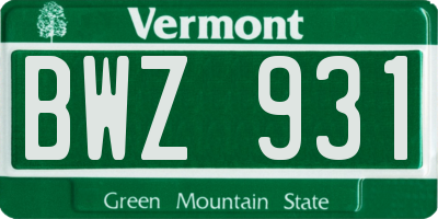 VT license plate BWZ931