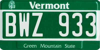 VT license plate BWZ933