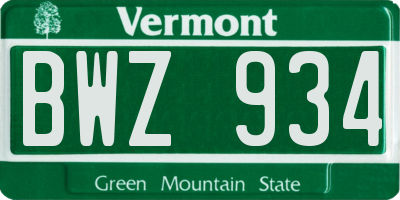 VT license plate BWZ934