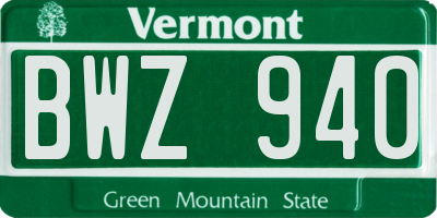 VT license plate BWZ940