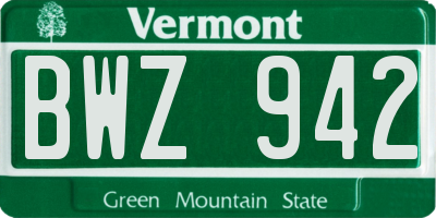 VT license plate BWZ942