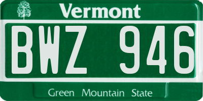 VT license plate BWZ946