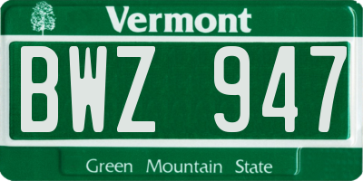 VT license plate BWZ947