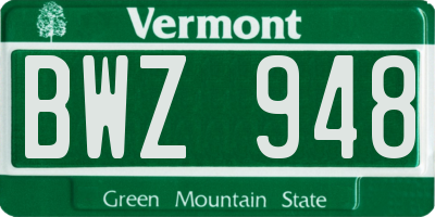 VT license plate BWZ948