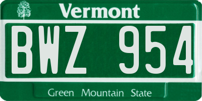VT license plate BWZ954