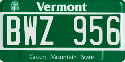 VT license plate BWZ956