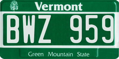 VT license plate BWZ959
