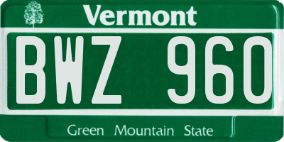 VT license plate BWZ960