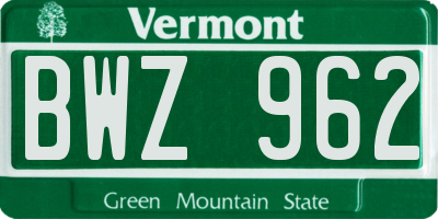 VT license plate BWZ962
