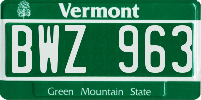 VT license plate BWZ963